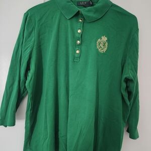 Lauren Ralph Lauren Green Long-Sleeve Polo with Gold Crest